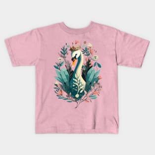 Swan's Floral Fantasy Kids T-Shirt